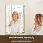 Gold Bathroom Mirror 26"x38", Rectangle Vanity Mirror with Frosted Metal Frame, Tempered Glass Wall Mounted Mirrors, Rust-Resistant for Bathroom, Bedroom & Living Room Decor