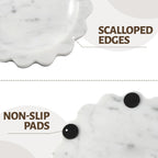 5.51" Scalloped Marble Tray, Round Stone Jewelry Trinket Dish for Ring, Natural Small Marble Tray for Bathroom Kitchen Dresser Countertop, Decorative Candle Tray(Bianco Carrara)