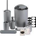 IMAVO Bathroom Accessories Set,Grey Bathroom Set,9 Pieces Bathroom Accessory Set,Tray,Qtip Holders,Toilet Brush,Trash Can for Bathroom Décor and Home Gifts