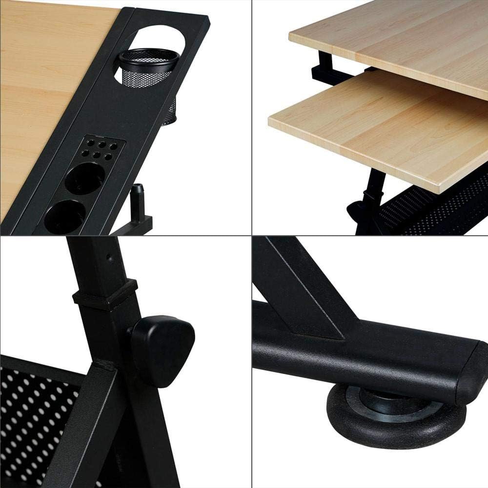 Yaheetech Adjustable Drafting Table Art Desk, Storage Drawers & Stool, Wo...