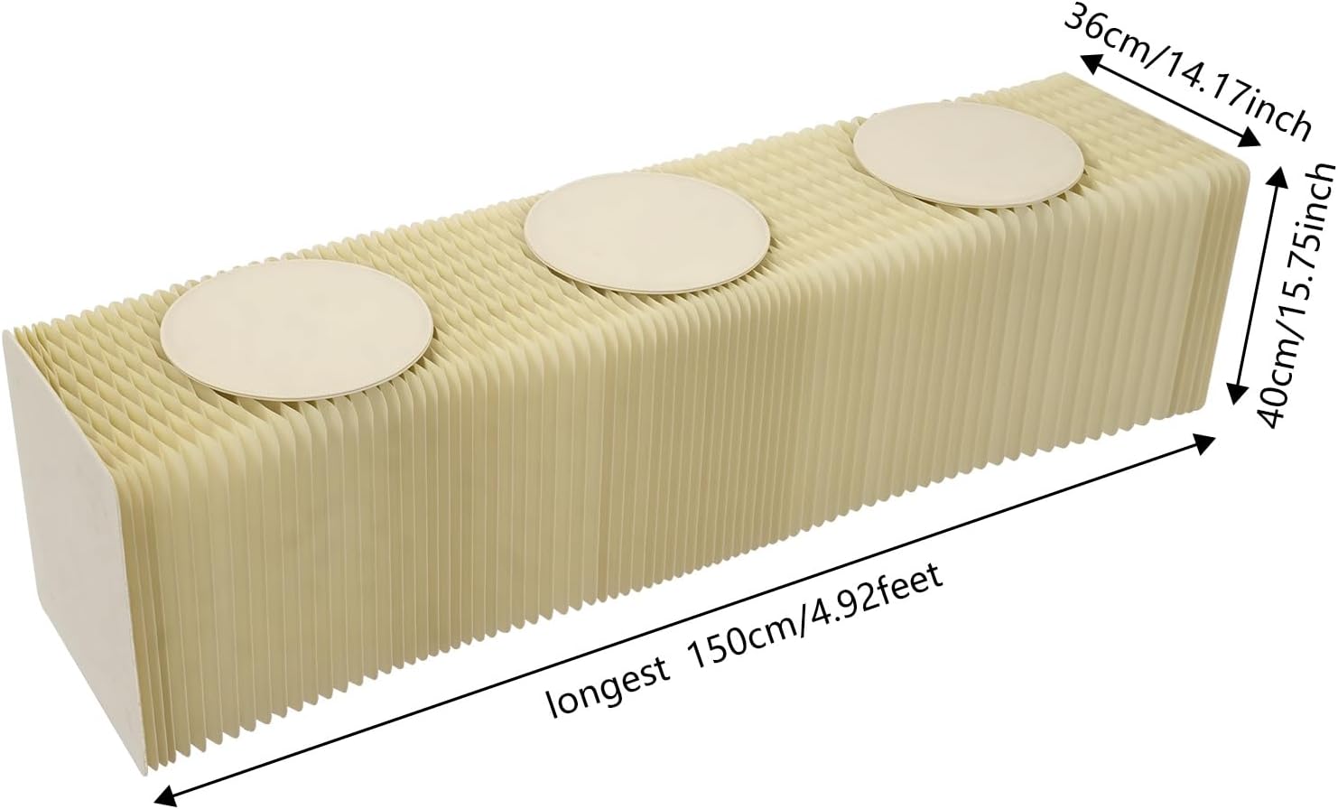 4.92ft Expanded Length Folding Craft Bench, Floor Standing Accordion Kraft Paper Bench with 3 Cushions, Foldable Craft Stool for Homes, Hotels, Restaurants, Clubs(14.17 * 15.75in Folded)