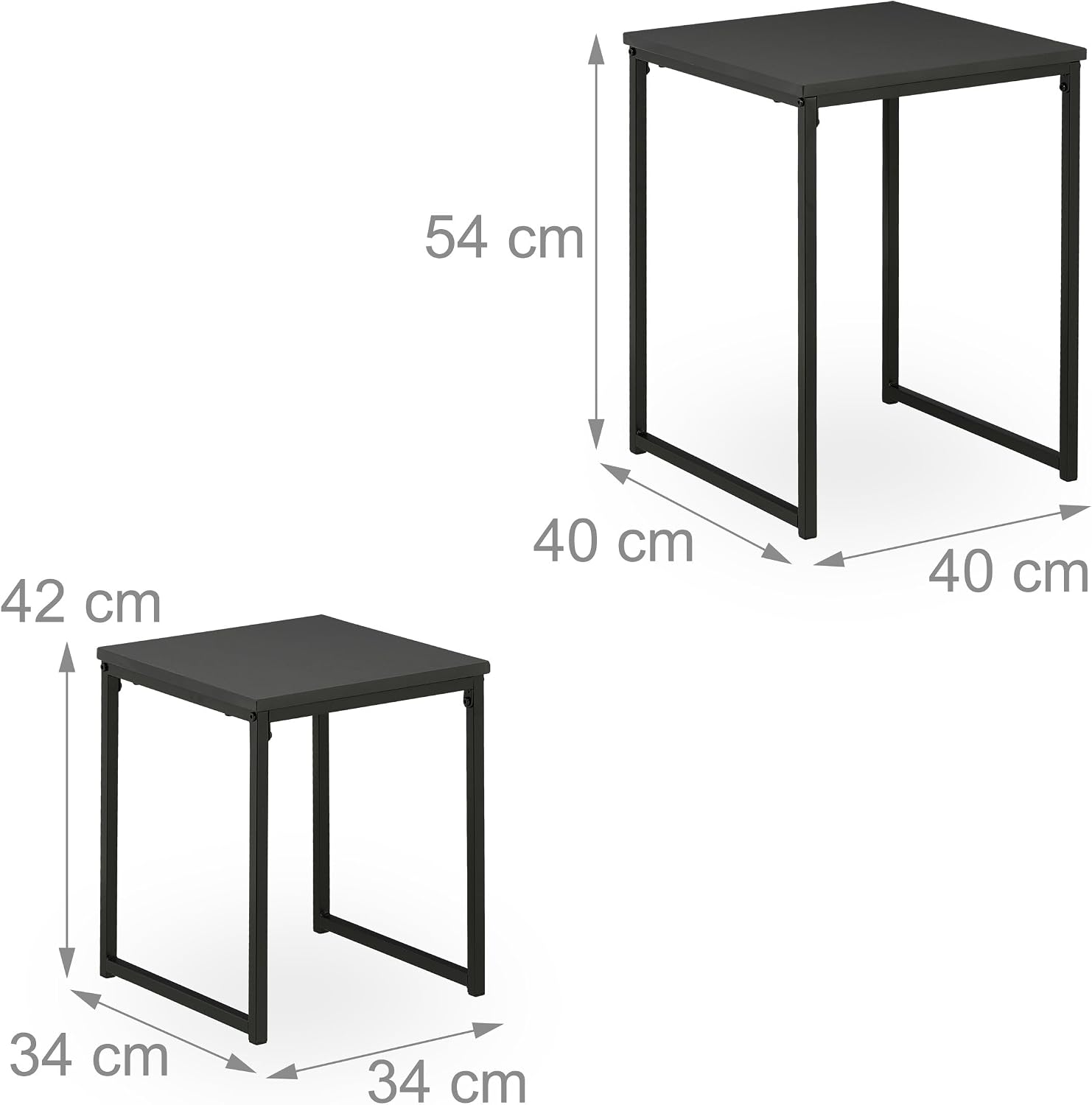 Relaxdays Side Table Set of 2, Black, 54 x 40 x 40 cm