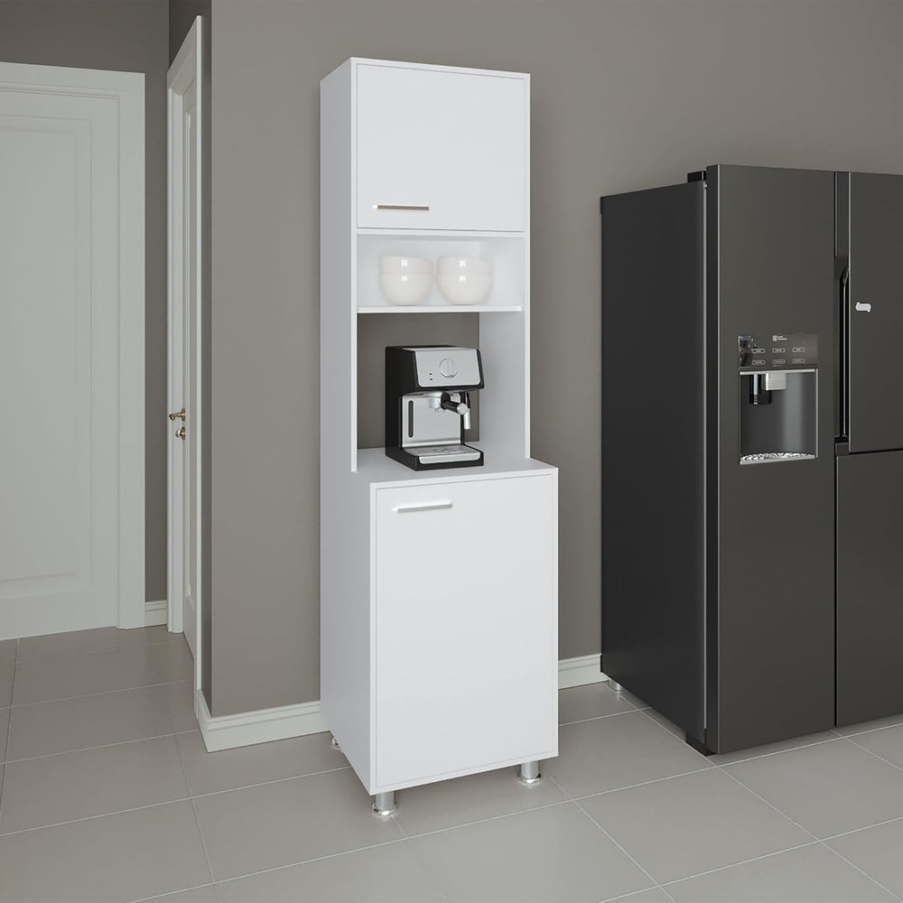 Kitchen Pantry with 2 Doors and 5 Shelves in White | Tall vertical design wit...