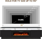 80" TV Stand for Living Room, Large Entertainment Center & Media Console, Fits TVs up to 90", Storage Cabinet with Shelves, 36" Electric Fireplace (All Black)