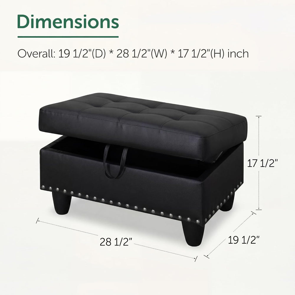 28.5 Inch Storage Ottoman Bench with Hidden Storage, PU Leather Upholstered F...