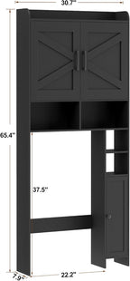 Homhedy Over The Toilet Storage Cabinet with 2 Barn Door and Toilet Paper Holder Stand, FreeStanding Toilet Shelf Space Saver, for Bathroom, Restroom, Laundry, Black