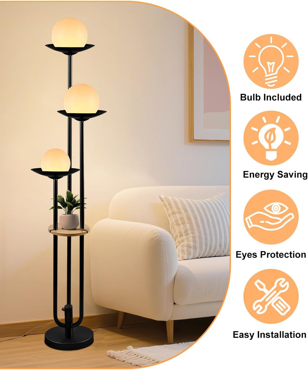 Lightdot Globe Floor Lamp with Shelf 3-Lights Modern Dimmable Floor Lamps 300...