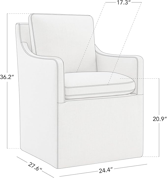 Upholstered Dining Chairs with Casters, No Assembly Modern Accent Armchair with Rollers for Dining Room, Bedroom, Living Room, Reading Room, Already Assembled, Ivory, 1 Box