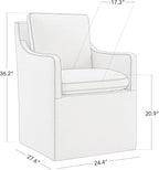 Upholstered Dining Chairs with Casters, No Assembly Modern Accent Armchair with Rollers for Dining Room, Bedroom, Living Room, Reading Room, Already Assembled, Ivory, 1 Box
