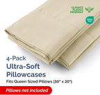 Queen Pillow Cases - 4 Pack - Super Soft Pillowcase Covers - Envelope Enclosure - Hotel Quality Pillow Protectors - Wrinkle Free, Fade, Shrink & Stain Resistant - Machine Washable - 20" x 30" (Cream)