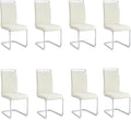 Modern Fabric Dining Chairs Set of 8,Armless Kitchen Chairs,Dining Room Chairs with Upholstered Padded Seat and Sturdy Silver Chrome Legs for Dining Room,Kitchen (White-Fabric, Set of 8)