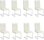 Modern Fabric Dining Chairs Set of 8,Armless Kitchen Chairs,Dining Room Chairs with Upholstered Padded Seat and Sturdy Silver Chrome Legs for Dining Room,Kitchen (White-Fabric, Set of 8)