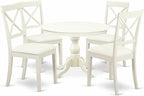 East West Furniture HBBO5-LWH-C 5 Piece Modern Dining Table Set Includes a Round Wooden Table with Pedestal and 4 Linen Fabric Kitchen Dining Chairs, 42x42 Inch, Linen White