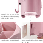 Elephant Toothbrush Holder for Toddler, Cute Toothbrush Holder for Kids, Electric Toothbrush Toothpaste Holder with 3 Rapid Drying Slots and a Hook for Bath Ball, Pink