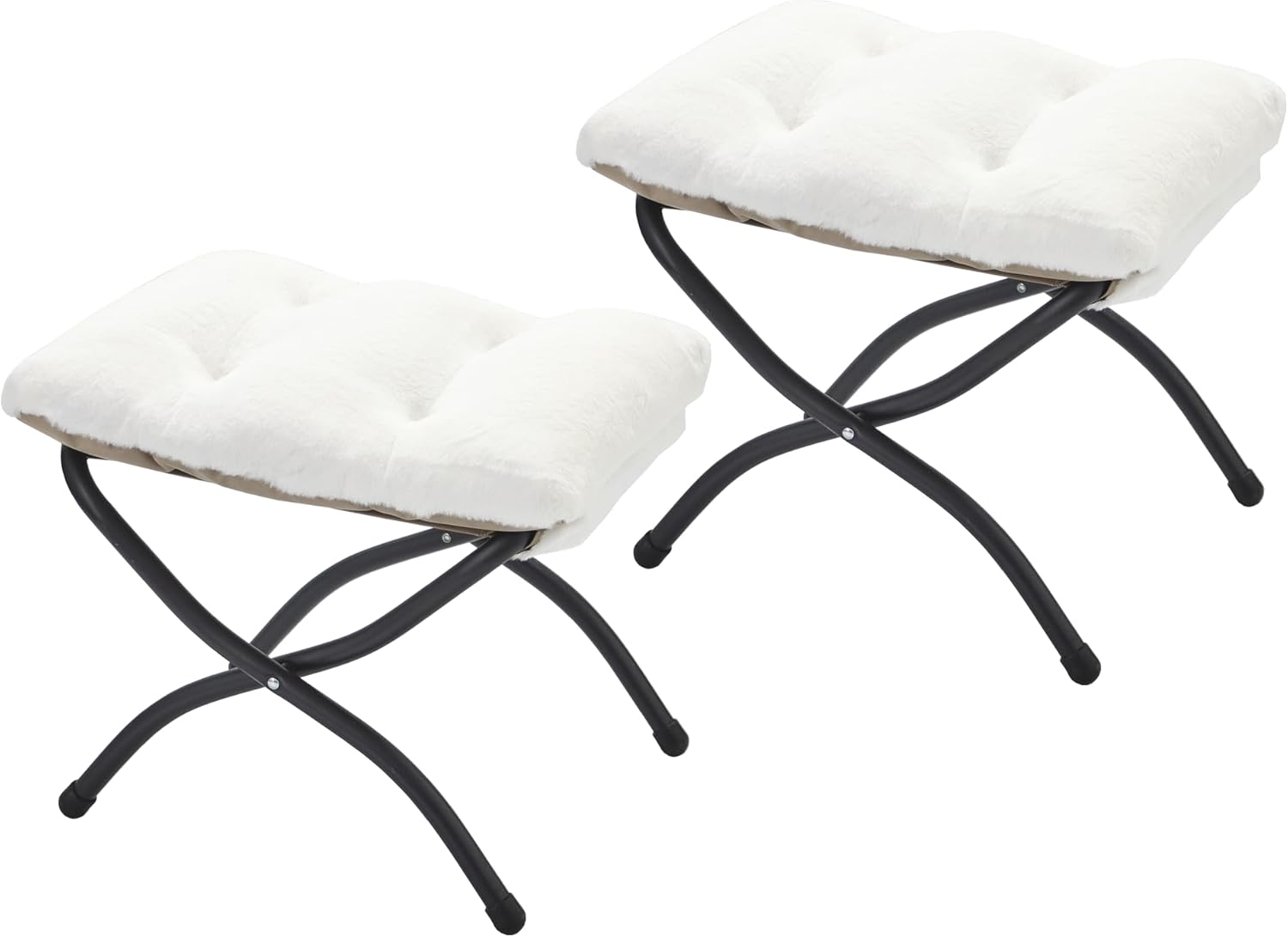 15"(H) Folding Ottoman, Set of 2, Foldable Footrest Stool, Small Foot Stool for Couch, Collapsible Foot Rest Ottoman for Sofa, Accent Padded Ottomans for Living Room, Bedroom, White