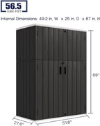 KINYING Outdoor Storage Cabinet Waterproof, 57 Cu.ft Resin Vertical Outdoor Storage Shed for Patio Furniture, Garden Tools, Pool Accessories, Mower Storage (Black)
