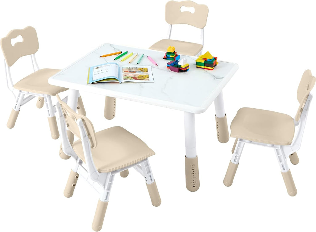 GITAWUSA Toddler Table and Chair Set for Ages 3-8, Adjustable Kids Table and Chairs for Reading,Drawing, Eating, Children Activity Table with Graffiti Tabletop for Daycare/Classroom/Home/Preschool