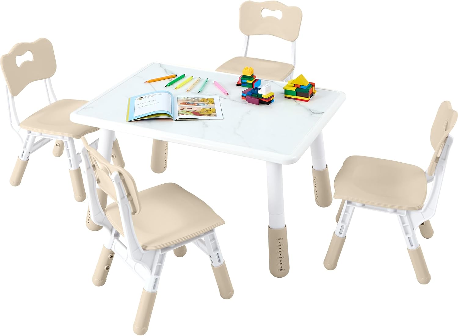 GITAWUSA Toddler Table and Chair Set for Ages 3-8, Adjustable Kids Table and Chairs for Reading,Drawing, Eating, Children Activity Table with Graffiti Tabletop for Daycare/Classroom/Home/Preschool