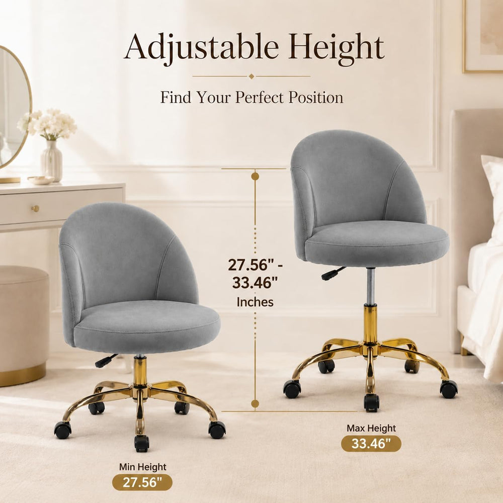 Cute Velvet Vanity Chair with Back and Rolling Wheels for Bedroom Makeup Room...