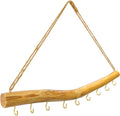 15.7-Inch Rustic Wood Wall Hanging Jewelry Organizer (Small Branch with 9 Metal Hooks)