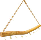 15.7-Inch Rustic Wood Wall Hanging Jewelry Organizer (Small Branch with 9 Metal Hooks)