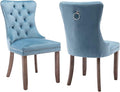 Modern Dining Chairs Set of 2, Tufted Upholstered Dining Chair with Solid Wood Legs, Light Blue Velvet Accent Chair, Sillas de Comedor, Comfy Kitchen Chairs (Light Blue, Velvet, 2Pcs)