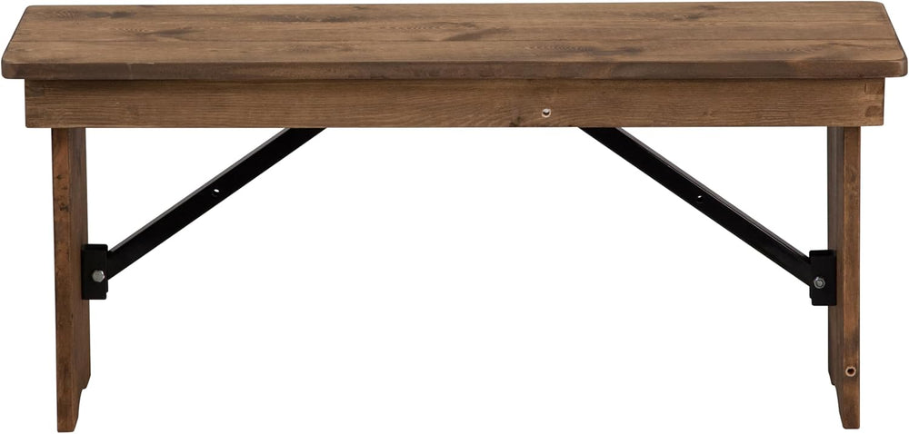 Merrick Lane Tinsley 40" x 12" Antique Rustic Solid Pine Folding Fa...