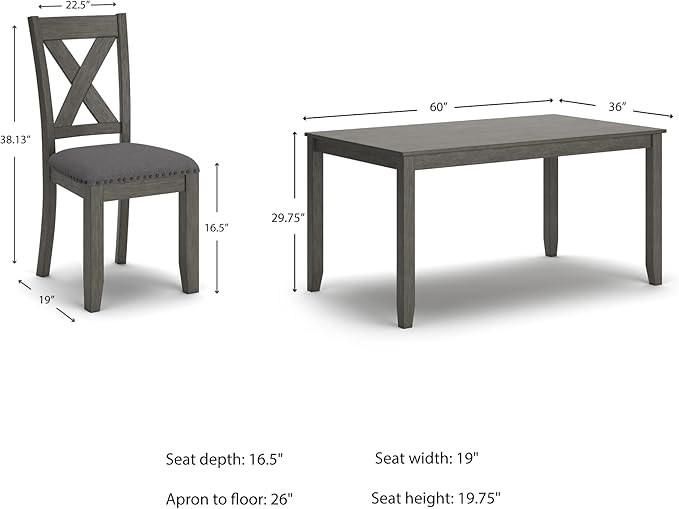 Signature Design by Ashley Caitbrook Rustic 7-Piece Dining Set – Rectangular Table with 6 X-Back Upholstered Chairs, Gray