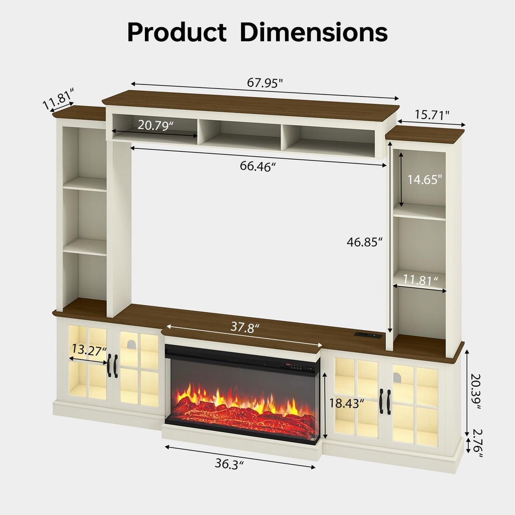 98" Farmhouse Fireplace TV Stand with 36" Electric Fireplace, Wall Media Console with Barn Doors,Bookshelf Wine Storage, Entertainment Center Fits TVs Up to 75" for Living Room, White