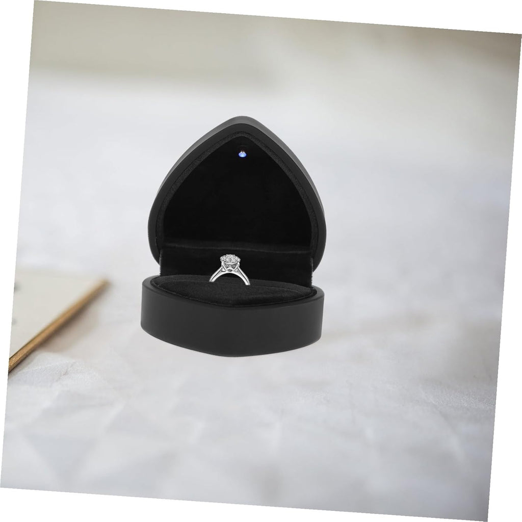 Heart Shaped Jewelry Box with LED Light Ring Case for Engagement Wedding Proposal Versatile Storage for Rings Earrings Necklaces Romantic Black Display Organizer