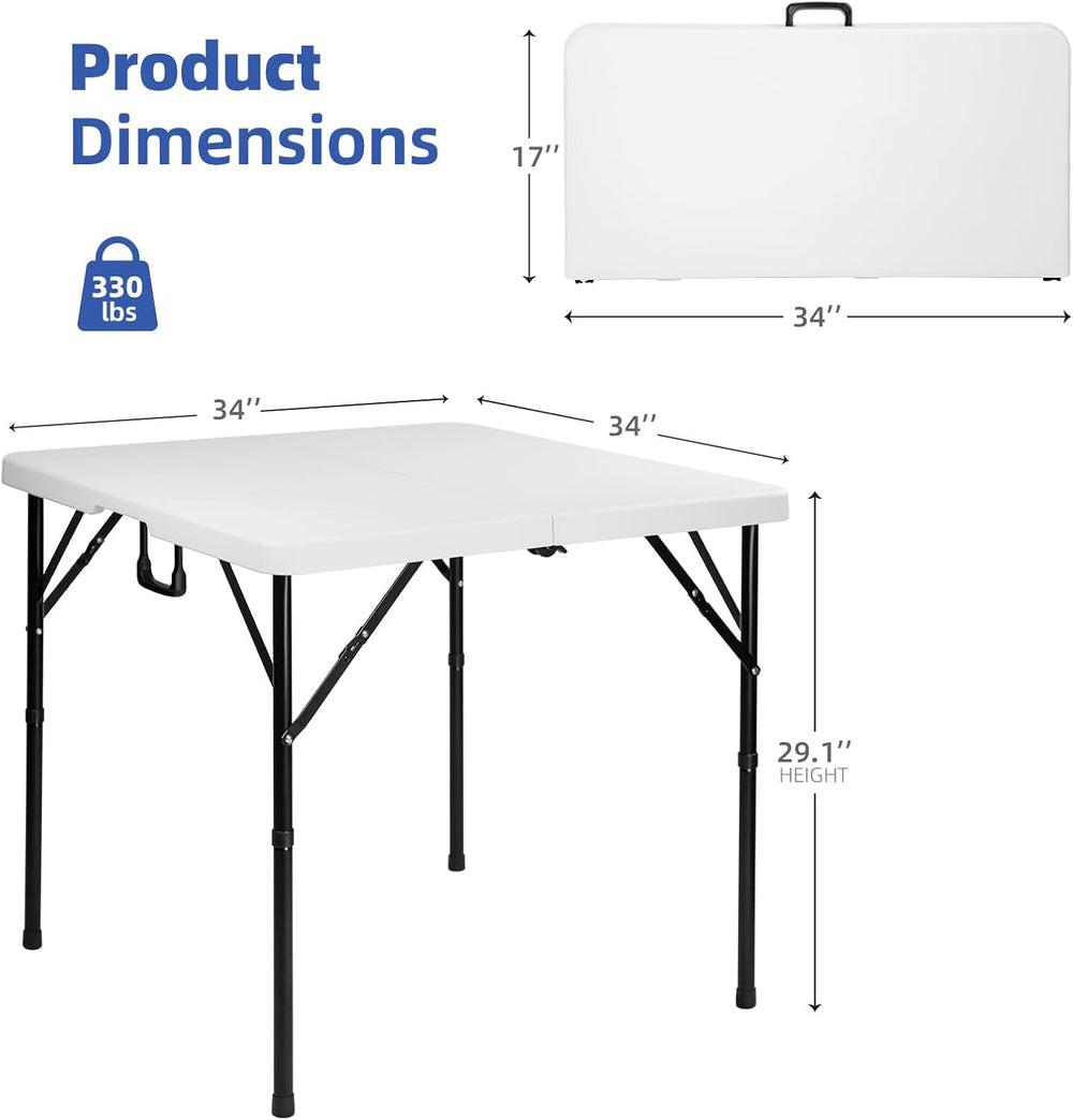 34" Foldable Square Table | Lightweight, Durable & Perfect for Indoo...