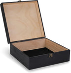 makerflo Medium Black Pine Wood Memory Box with Black Felt Inside, Hinged with Clasp, Keepsake Wooden Box Ideal for Craft, Personalization (Laser Engraving, Epoxy, UV DTF, and Vinyl) – Pack of 1