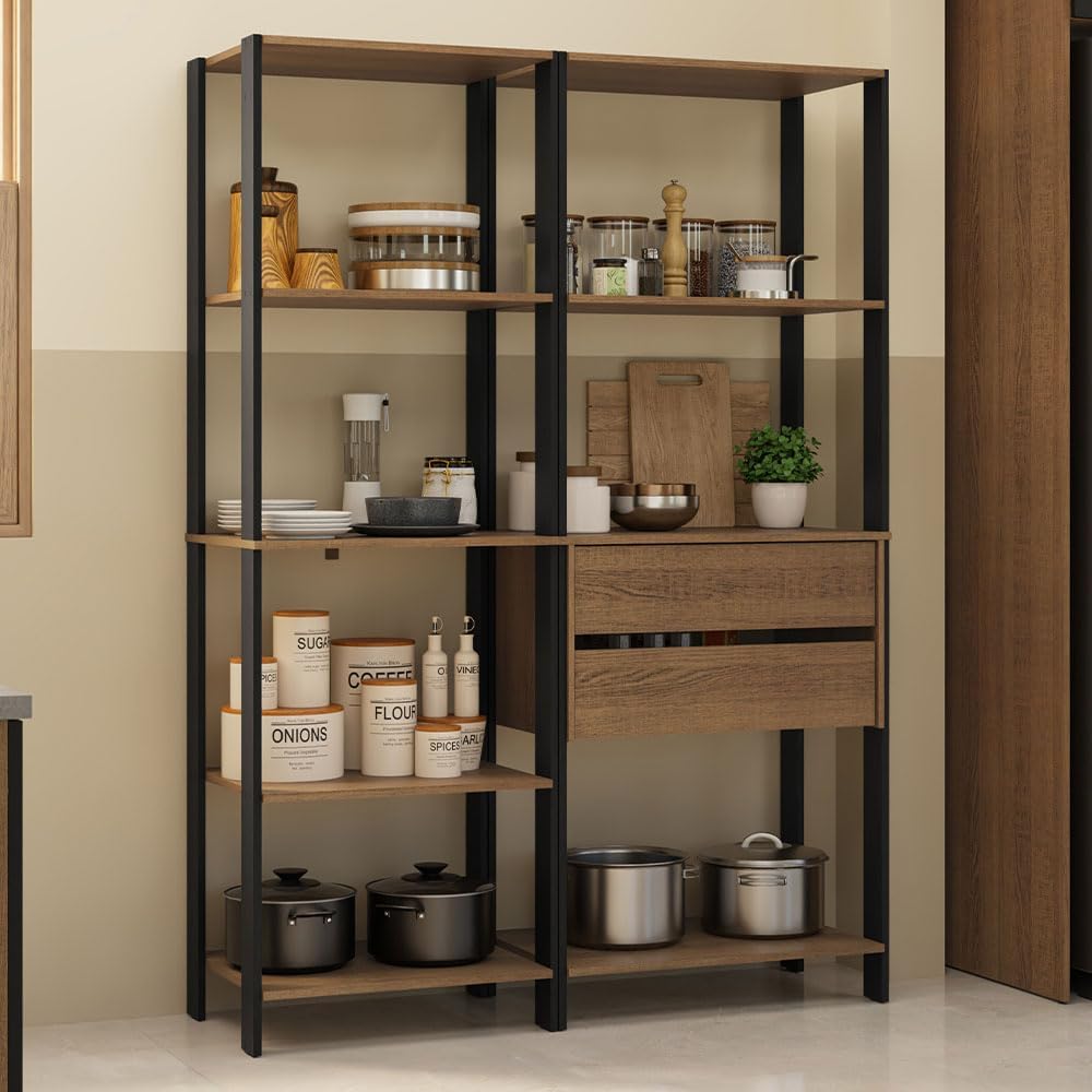 Madesa Kitchen Pantry Storage Rack with 2 Drawers and Open Shelves 51" L...