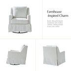 HULALA HOME Farmhouse Swivel Rocker Chair with Washable Slipcover, Blue | Swivel Rocking Accent Chair with Down Filled Cushions, Striped Fabric Upholstered Barrel Armchair for Living Room Bedroom