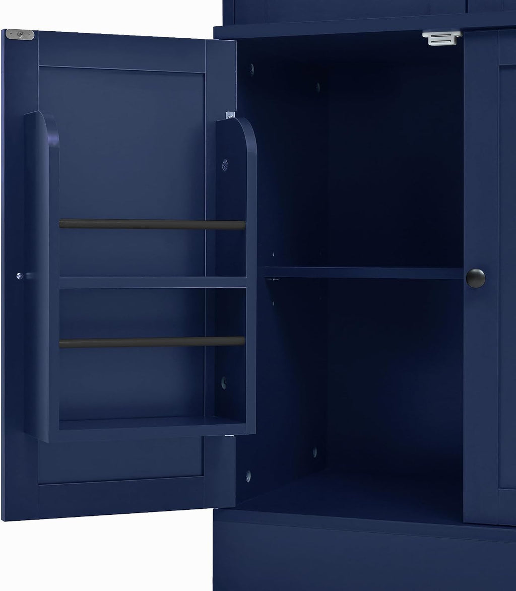 Modern Freestanding Buffet with Hutch, Tall Kitchen Pantry Cabinet with 4 Drawers, Door Shelves and Pull-Out Trays,for Dining Room (Blue-Q)