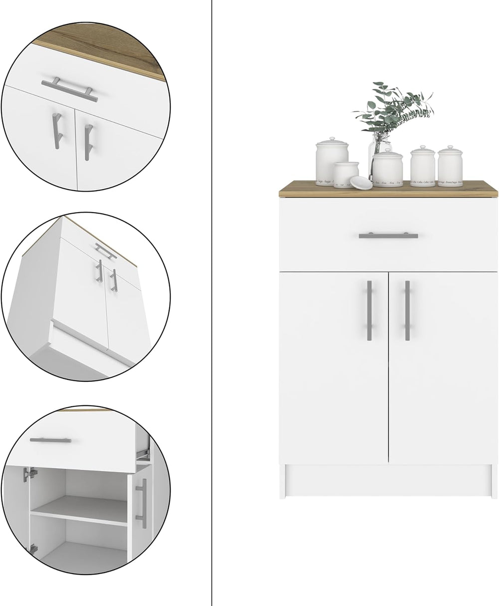 Modern Kitchen Pantry, Storage Cabinet with 1 Drawer, Particle Board, White +...