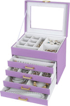 Kendal Jewelry Box, 5-Layer Jewelry Organizer Box with Glass Lid, Purple, Heart Shaped PU Leather, Storage Box for Necklace Earrings Rings Bracelets, Gift Idea for Girls LJC4DRPL