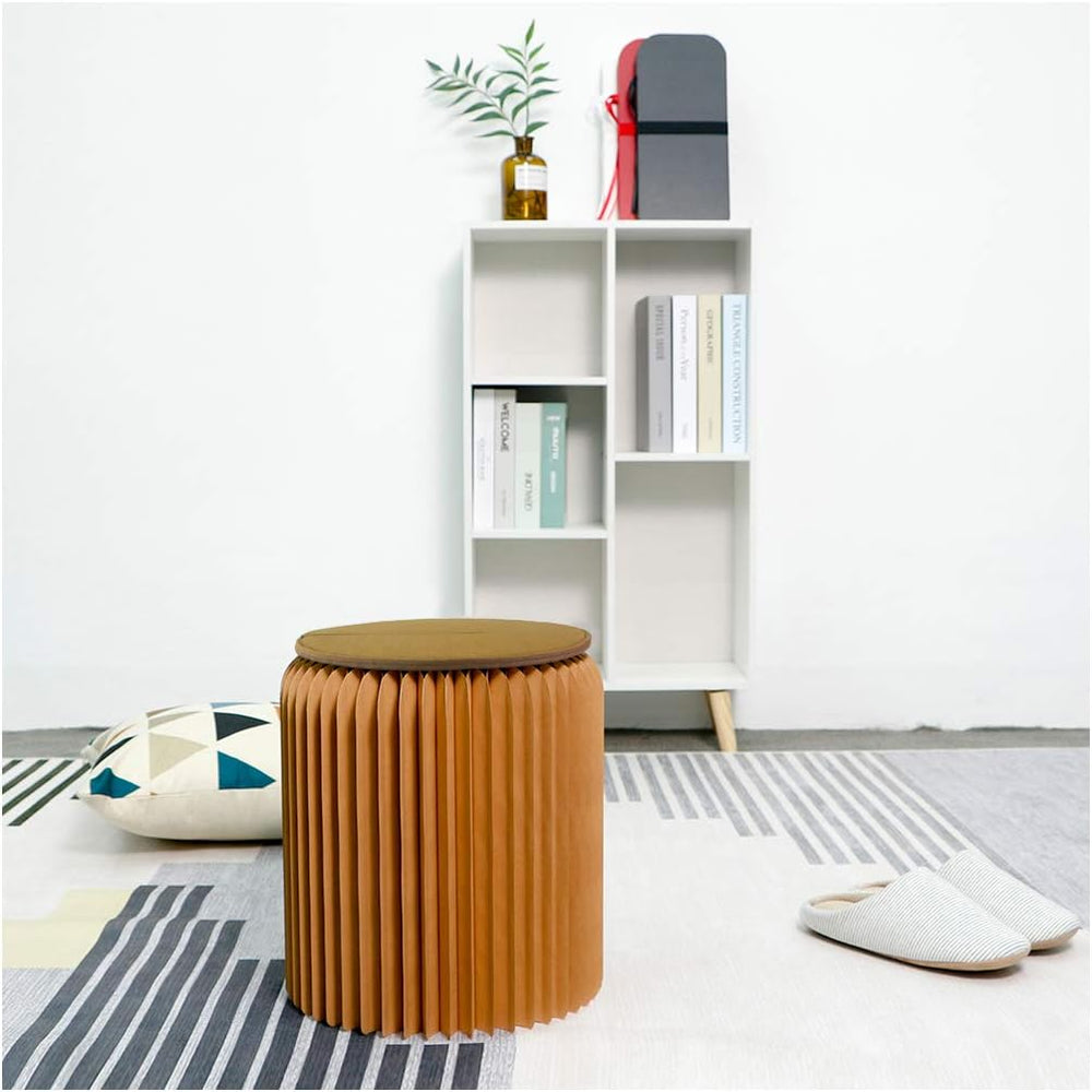 Home Round Stool Foldable Brown - 13.8inch Heigh with Felt Cushion, Space-Sav...