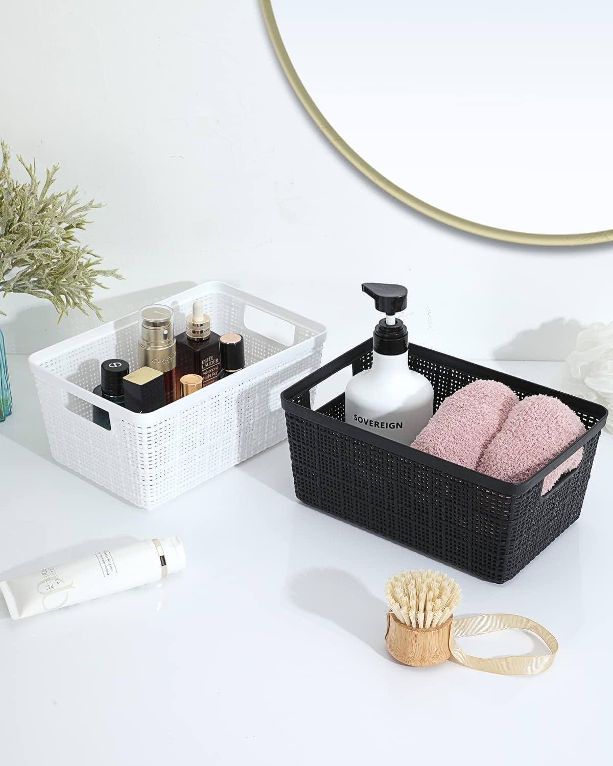 EOENVIVS Set of 6 Baskets For Organizing, Plastic Storage Bins and Small Basket for Organization and Storage Shelves Drawers Desktop Closet Playroom Classroom Office, Black