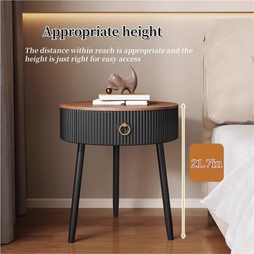 Modern Round End Table with Drawer Wood Double Storage Nightstand Side Table ...