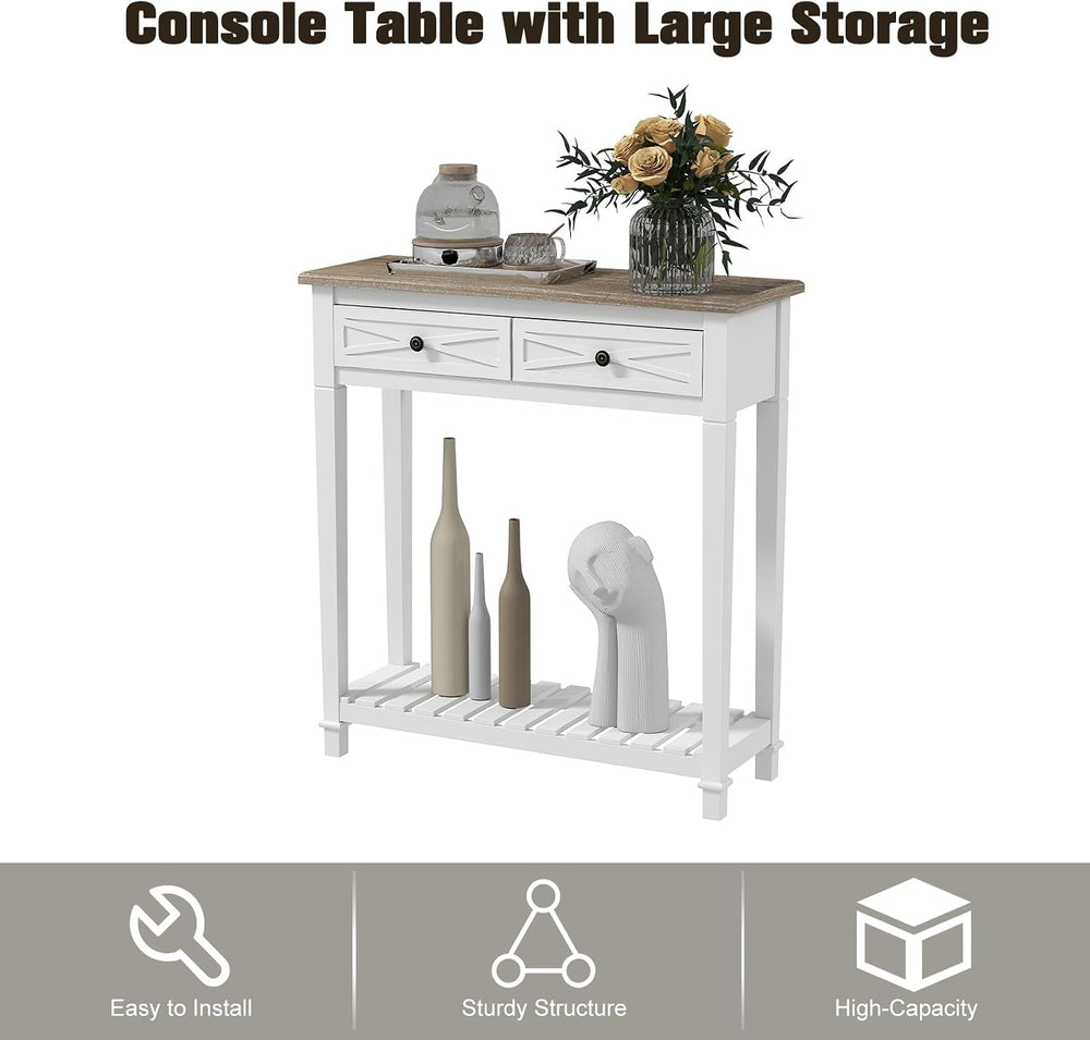 kinbor Narrow Console Table with Drawers, Small Entryway Table, White