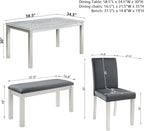 Dining Table Set for 5, 6 Piece Dining Room Table Set with Rectangular Crystal Decoration Table, 4 Upholstered Backrest Chairs and Bench, Counter Height Kitchen Sets with MDF Tabletop, Grey