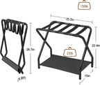 AMHANCIBLE Luggage Rack, Set of 2, Foldable Suitcase Stands for Guest Room, Metal Luggage Holder with Storage Shelf for Bedroom, Hotel, Easy Assemble, Black HLR02BK