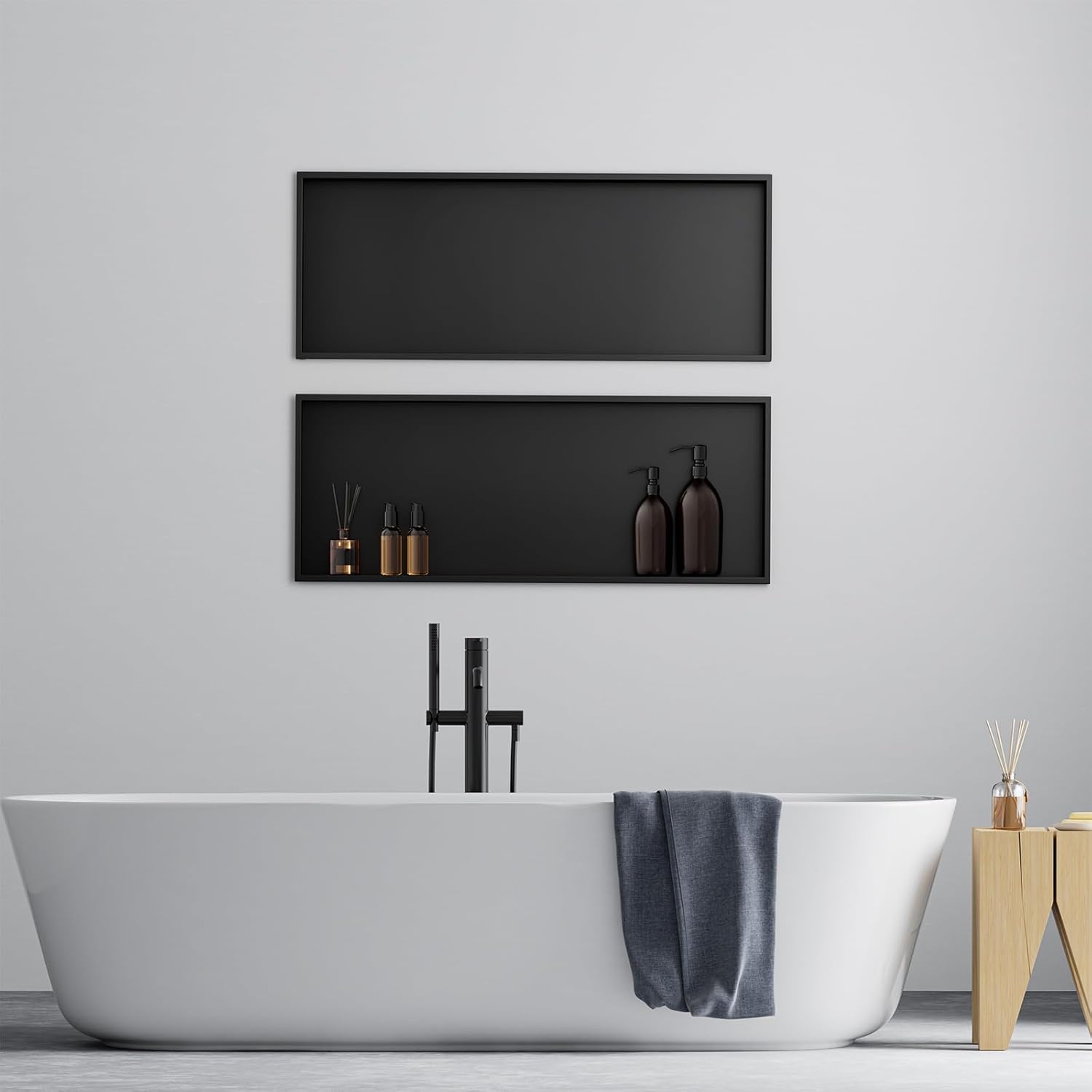 Achelous Stainless Steel Wall Insert Niche - 30" X 12", No Tile Needed, Recessed Shower Shelf Organizer, Matte Black