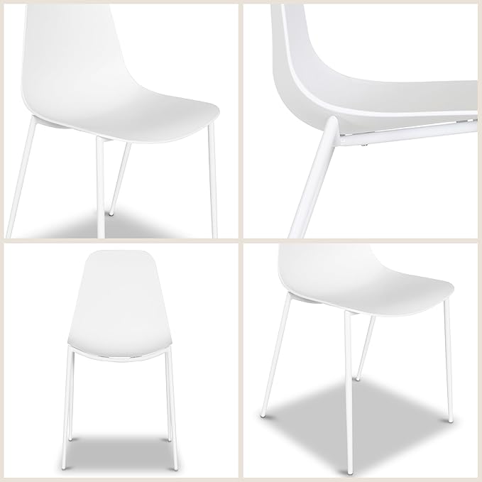 POLY & BARK Isla Modern Dining Chairs Set of 4 – Mid Century Modern Plastic Dining Chair with Metal Legs – Kitchen & Dining Room Chairs – Indoor/Outdoor – White
