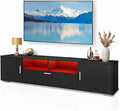 63 Inch Black TV Stand with 16-Color LED Lights, Classic Modern Entertainment Center with Horizontal Drawer & Side Cabinets for TVs up to 75 Inches, Wood Media Console