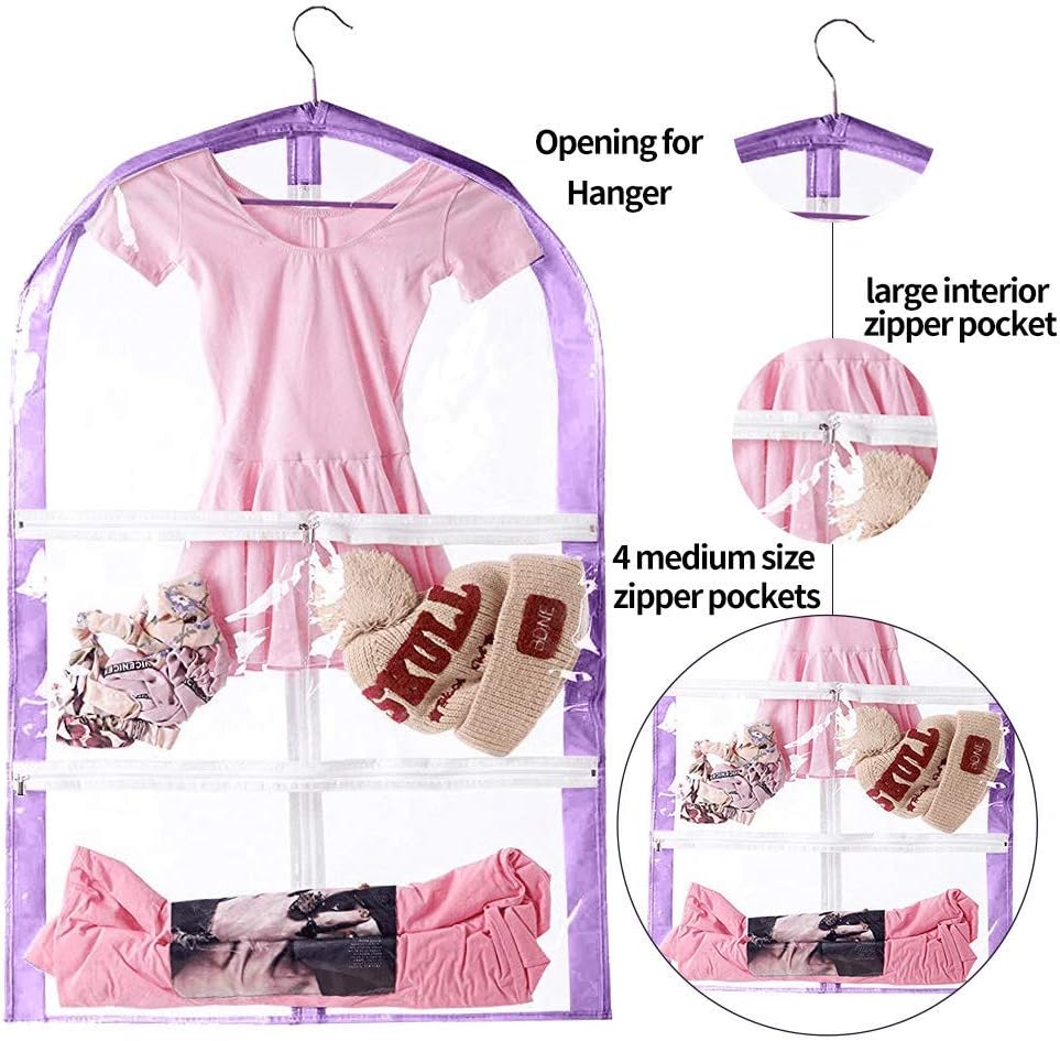 Clear Kids Garment Bags,3 Packs Garment Bag For Dance Costumes With Pockets,Foldable Garment Bags For Hanging Clothes Travel Storage,Dance Garment Bags For Dancers.35" Garment Dance Competition Bag