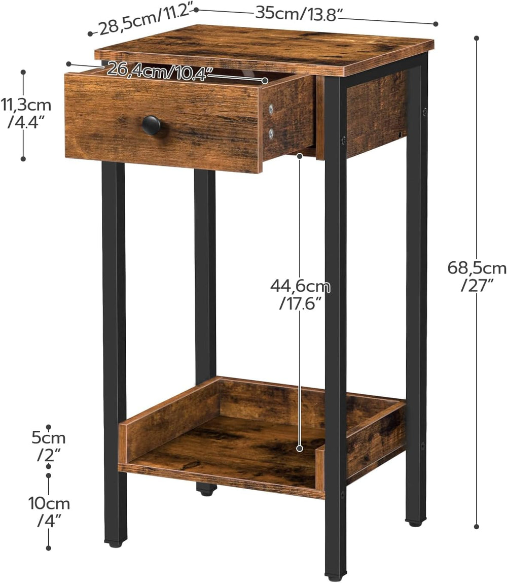 HOOBRO Tall End Table, Nightstand, Industrial Side Table with Drawer and Stor...