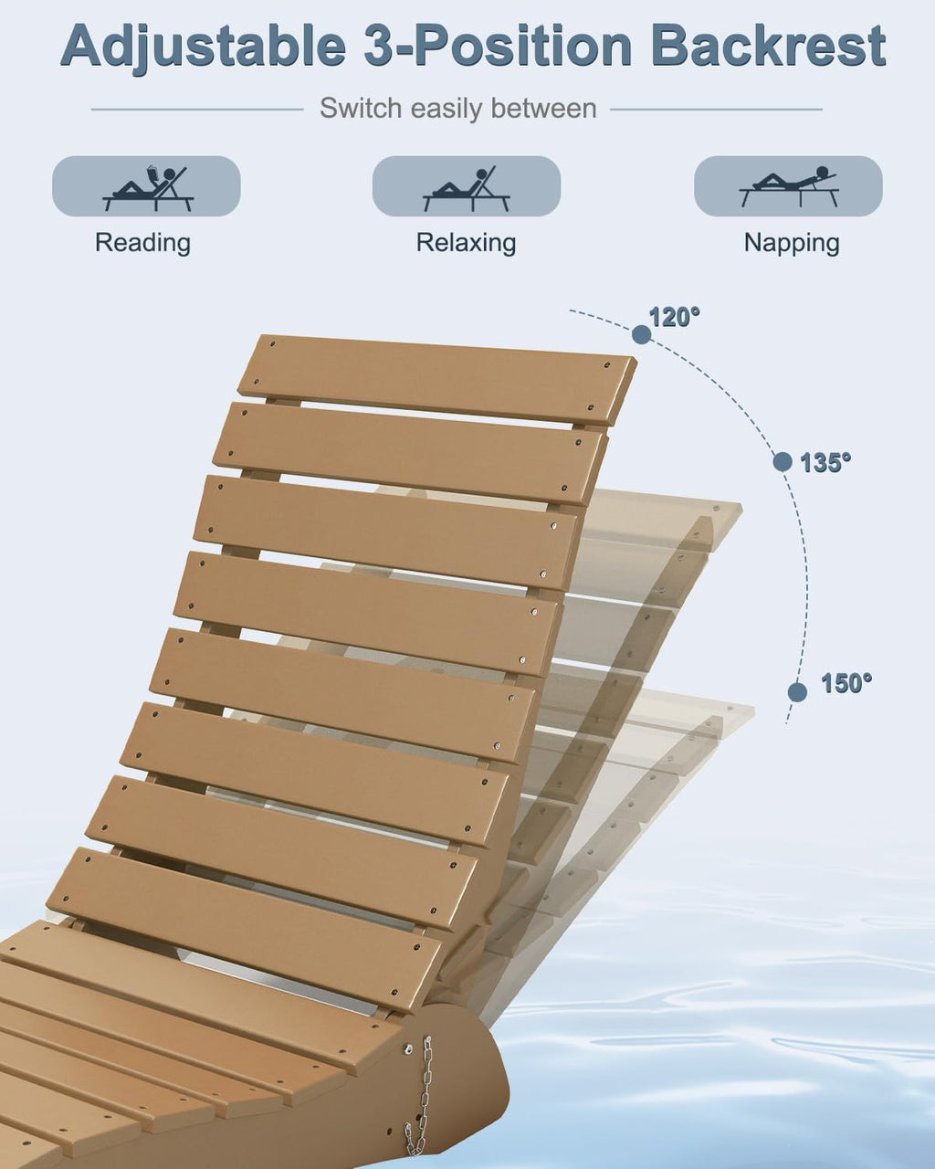 NAVINE Adjustable HDPE Pool Lounge Chairs Set of 2 with Headrest, Teak | All Weather, Weighted Fade-resistant Chaise Chairs, Pool Chairs and Lounger for Baja Ledge, Poolside Area and Deck