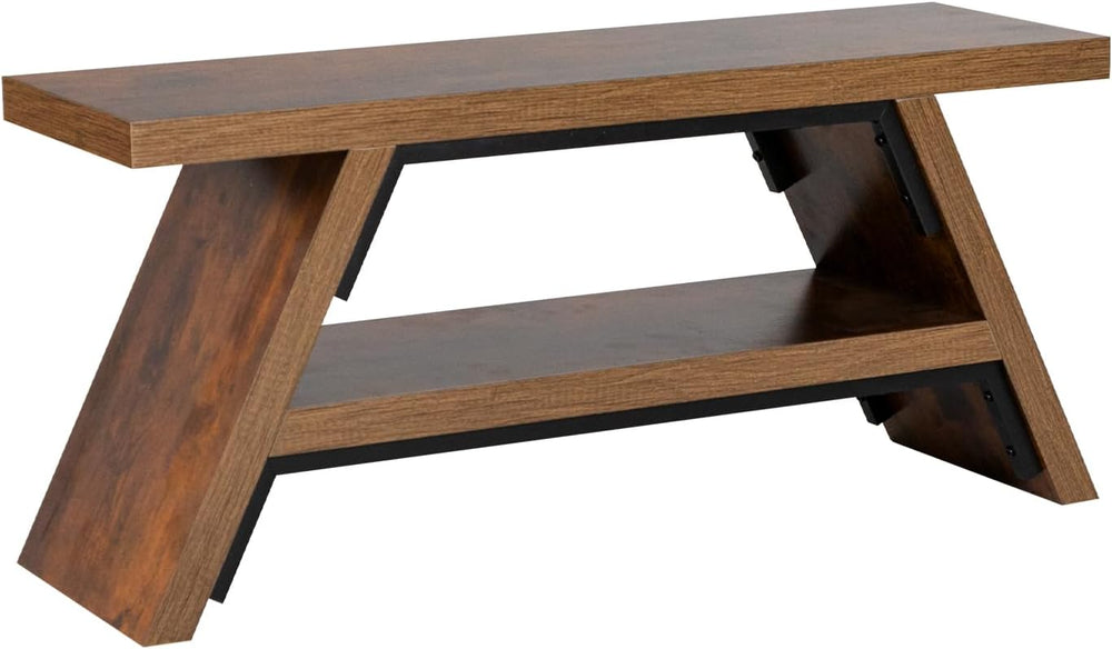 2-Tier Shoe Storage Bench, 40" Solid Wood Entryway Stool Storage